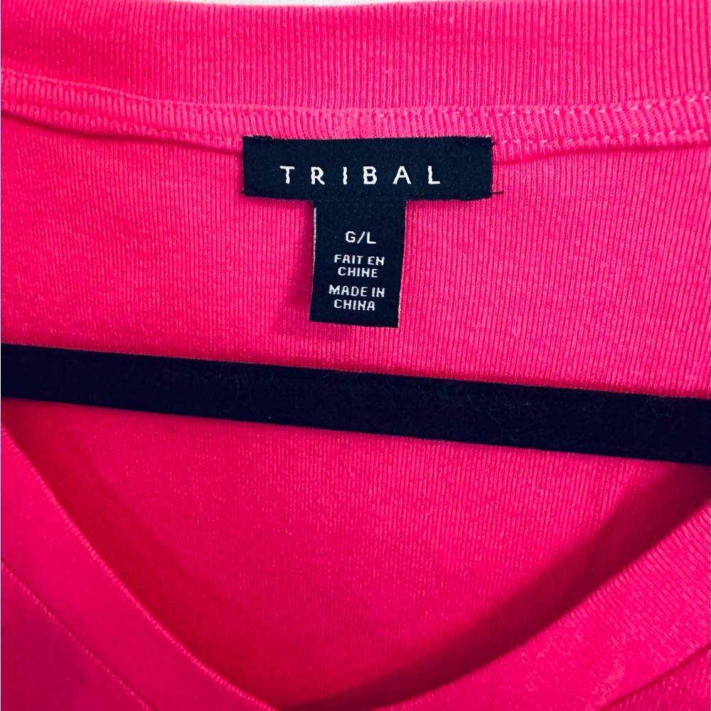 NWT Tribal V-Neck Short Sleeve Tee - Hot Pink / L - Picture 2 of 7